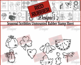 Seasonal Scribbles Retro Unmounted Rubber Stamp Sheet