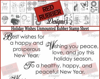 Holiday Wishes Unmounted Rubber Stamp Sheet