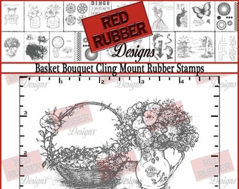 Basket Bouquet Cling Mount Rubber Stamp