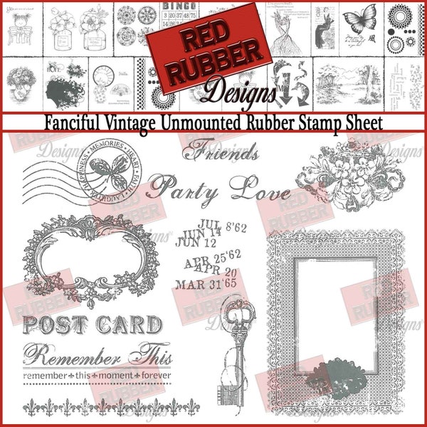 Fanciful Vintage Unmounted Rubber Stamp Sheet