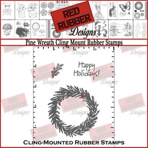 Pine Wreath Cling Mount Rubber Stamps image 1