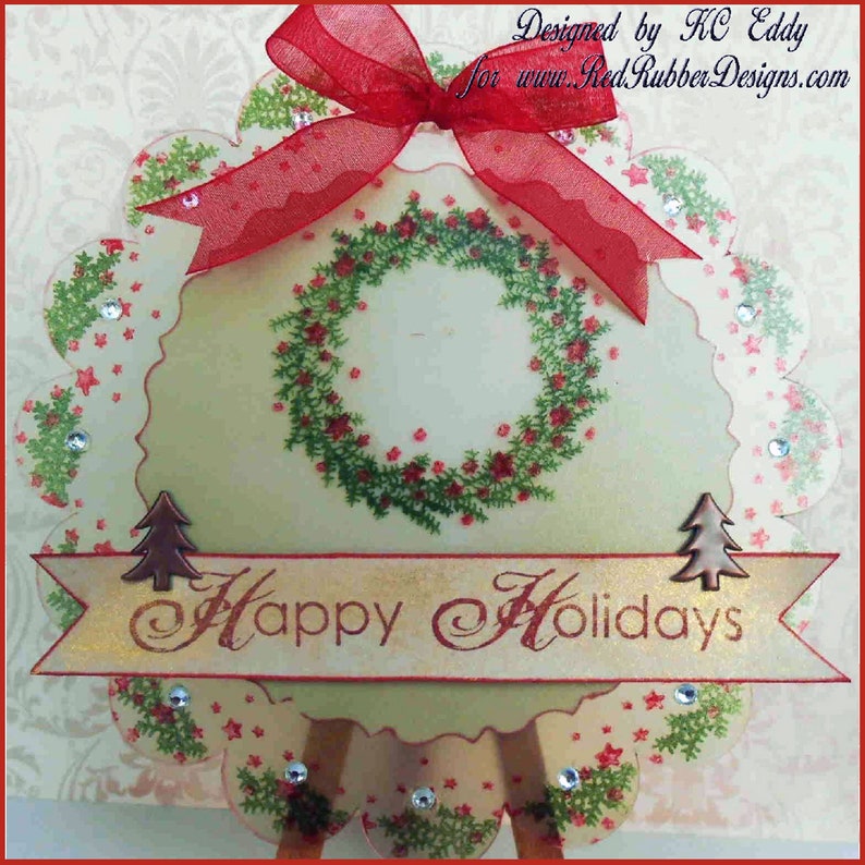 Holiday Wreath Cling Mount Rubber Stamps image 4