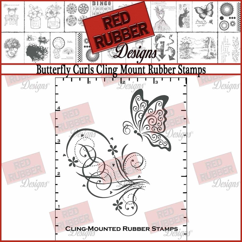 Butterfly Curls Cling Mount Rubber Stamps image 1
