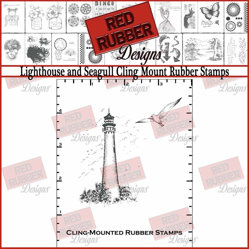 Lighthouse and Seagull Cling Mount Rubber Stamps image 1