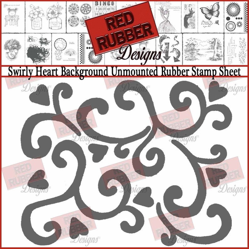 Swirly Heart Background Unmounted Rubber Stamp Sheet image 1