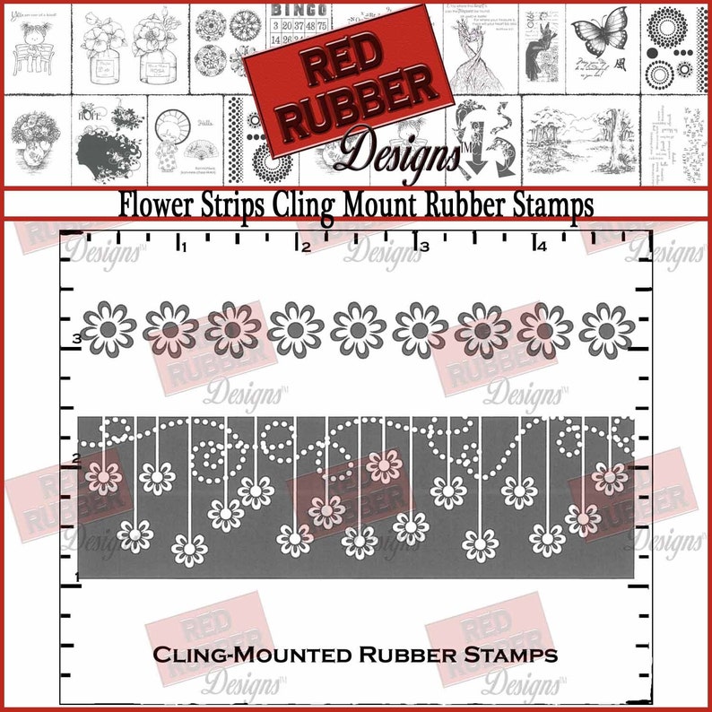 Flower Strips Cling Mount Rubber Stamps image 1