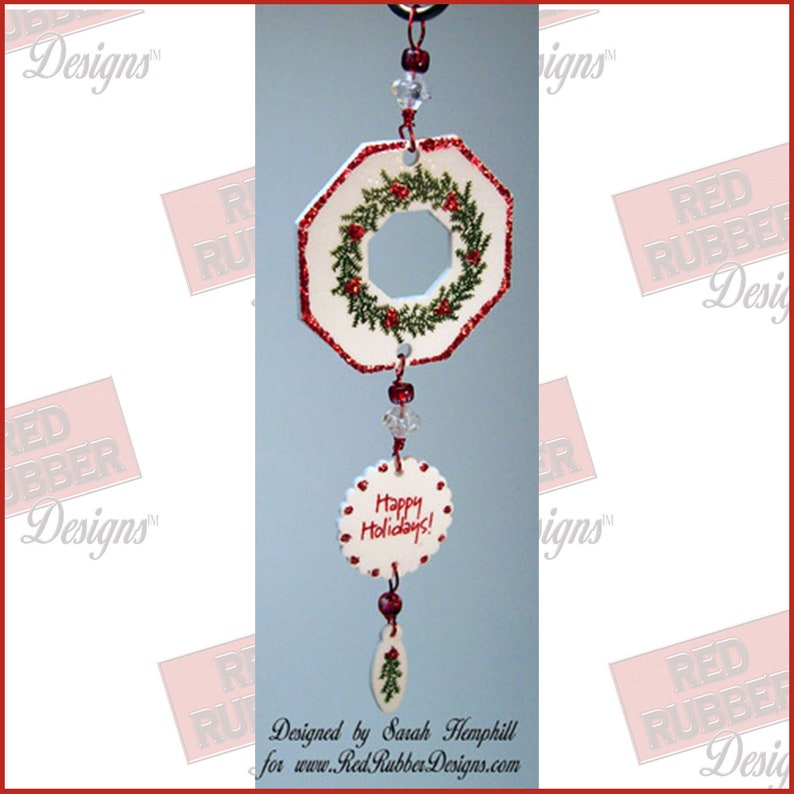 Holiday Wreath Cling Mount Rubber Stamps image 7