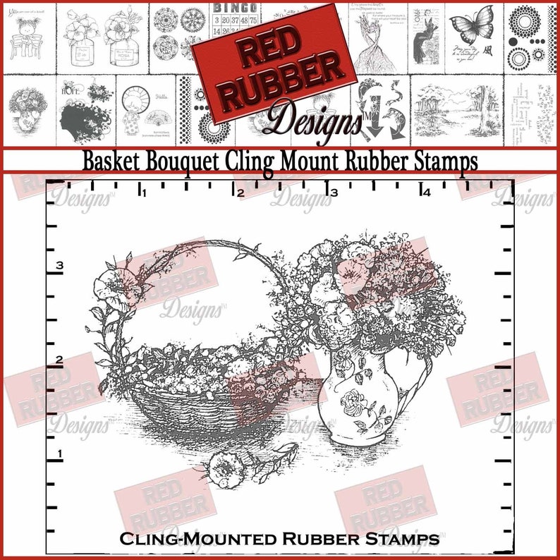 Basket Bouquet Cling Mount Rubber Stamp image 1