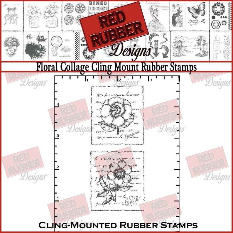 Floral Collage Cling Mount Rubber Stamps image 1