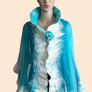 wraps felted floral designer NUNO silk merino wool Wet felt scarf wrap shawls party wedding unique handmade wedding couture fashion artist