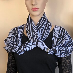 Mothers day Beautiful Chiffon Silk White and Black Long Soft Scarf. Great for a  gift, gifts for stylish Women/Girls Circle Loop Wrap