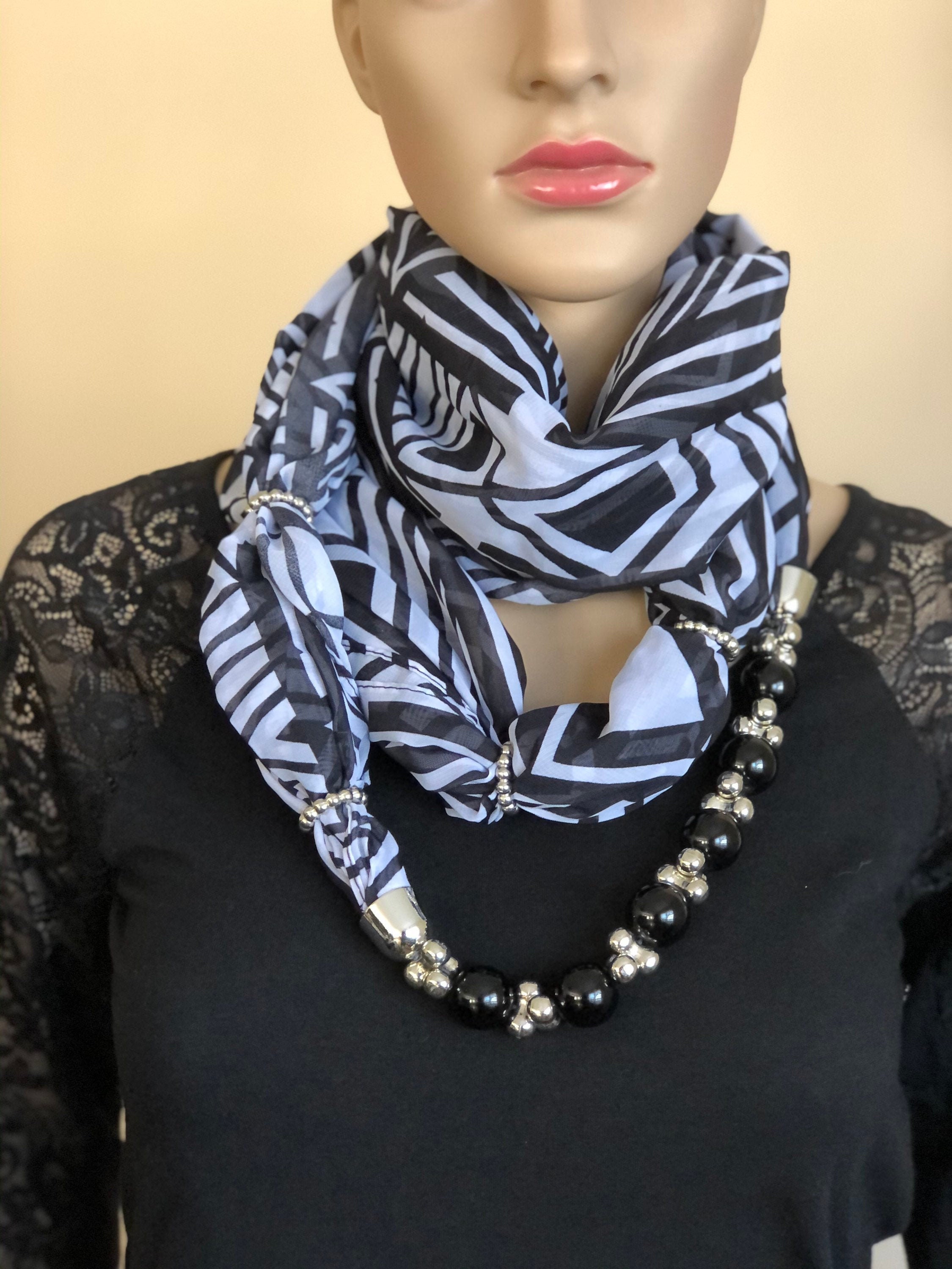 Mothers Day Beautiful Chiffon Silk White and Black Long Soft Scarf ...