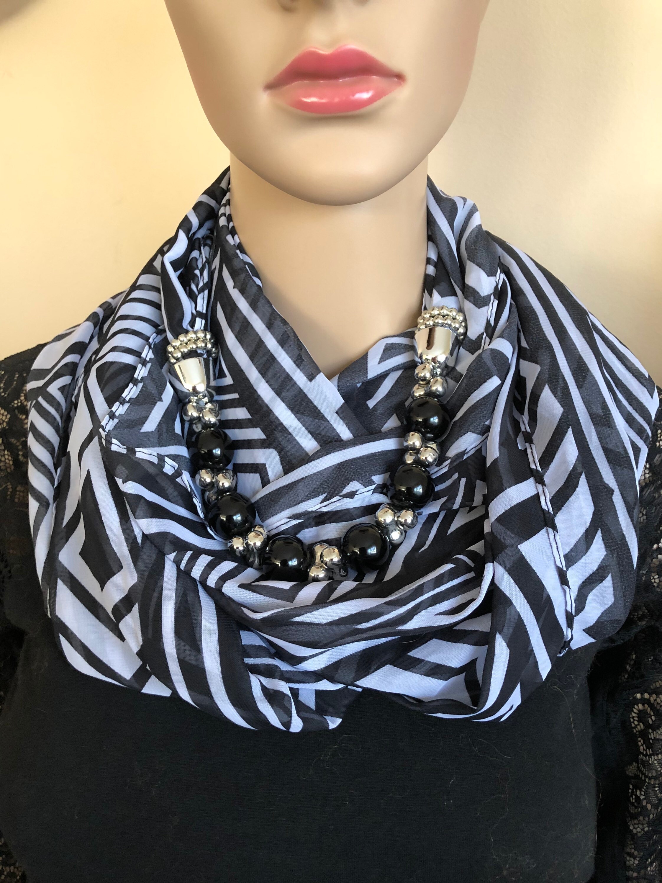 Mothers Day Beautiful Chiffon Silk White and Black Long Soft Scarf ...
