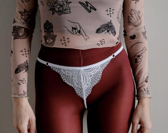 Crotchless panties with beads - Open crotch panties - Mature