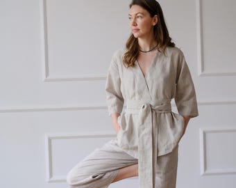 Organic Linen Kimono Suit: Relaxed Fit Jacket & Pants