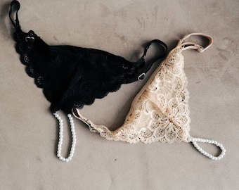 Crotchless panties with beads - Open crotch panties - Mature