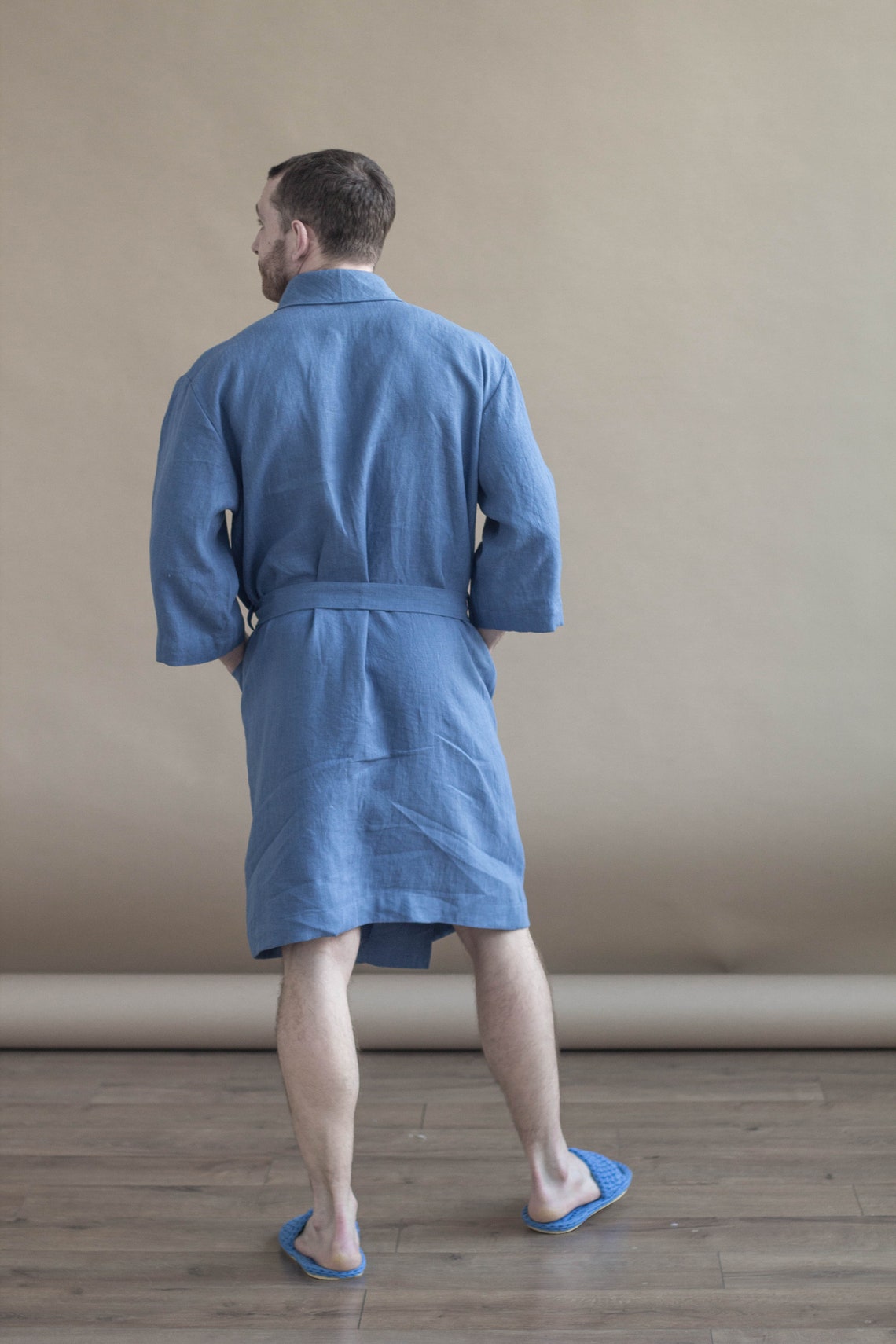 Blue Linen Bathrobe for men Natural linen homewear Wedding Etsy