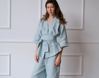 Linen Kimono Suit: Organic Soft Linen Jacket & Pants