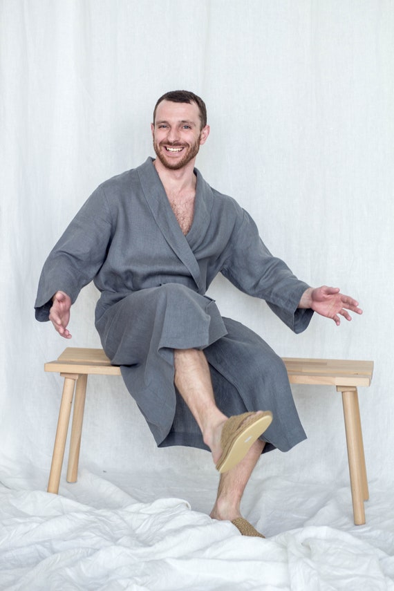 Gray Linen Robe for Men Linen Bathrobe Dressing Gown -  Denmark