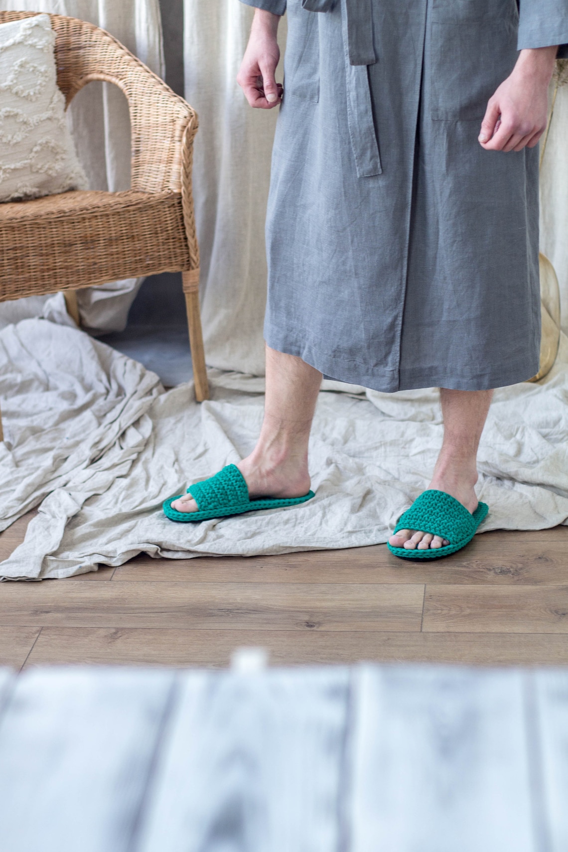 Gray Linen Robe for Men Linen Bathrobe Dressing Gown | Etsy