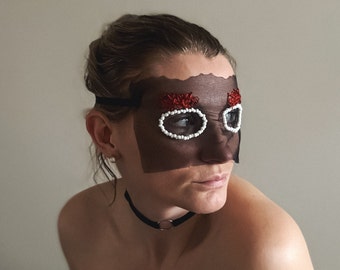 Lace sexy mask with embroidery and beads - Fetish Blindfold mask - Sexy Eye mask