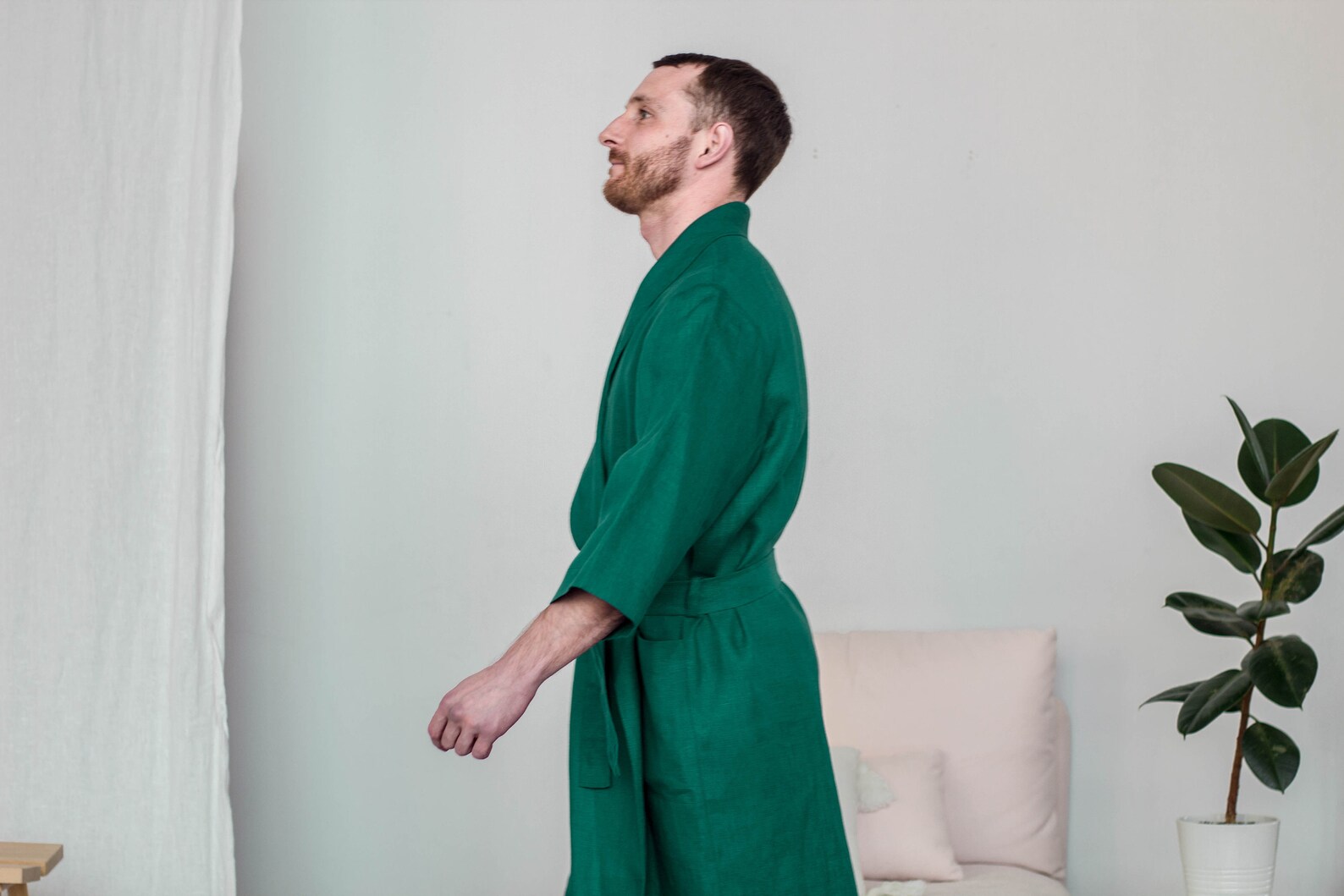 Green linen robe for men Dressing gown Etsy