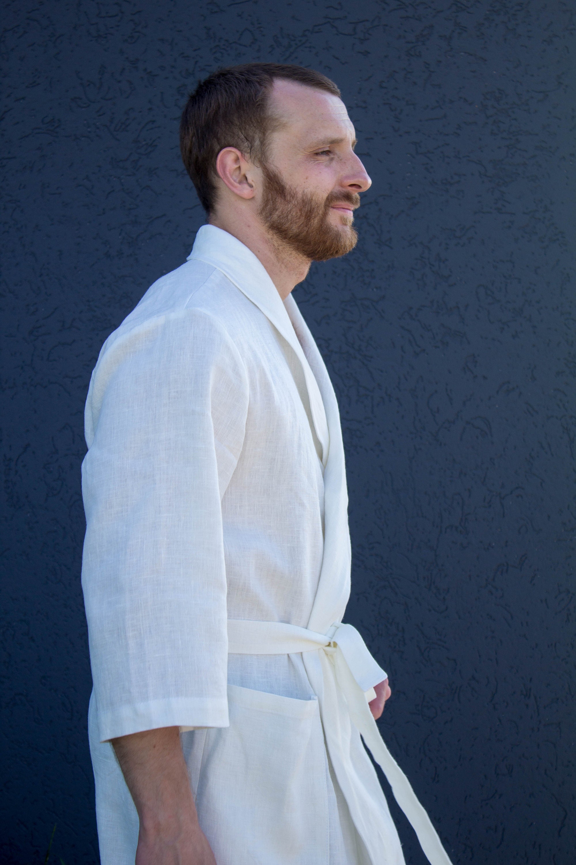 White mens linen robe Wedding robe Dressing gown Etsy