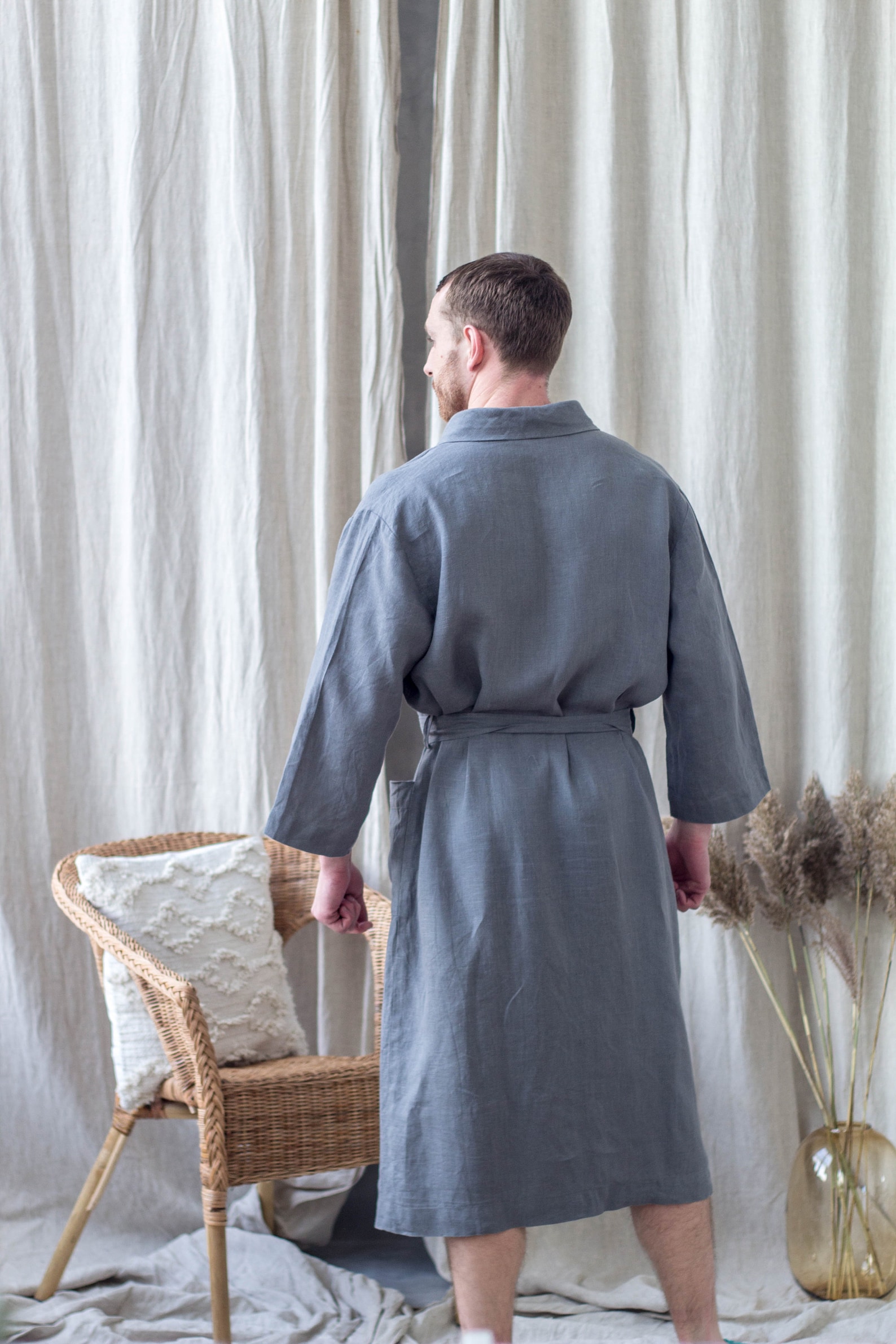 Grey Robe Men Gray Linen Robe for Men - Linen Bathrobe - Dressing Gown - Etsy