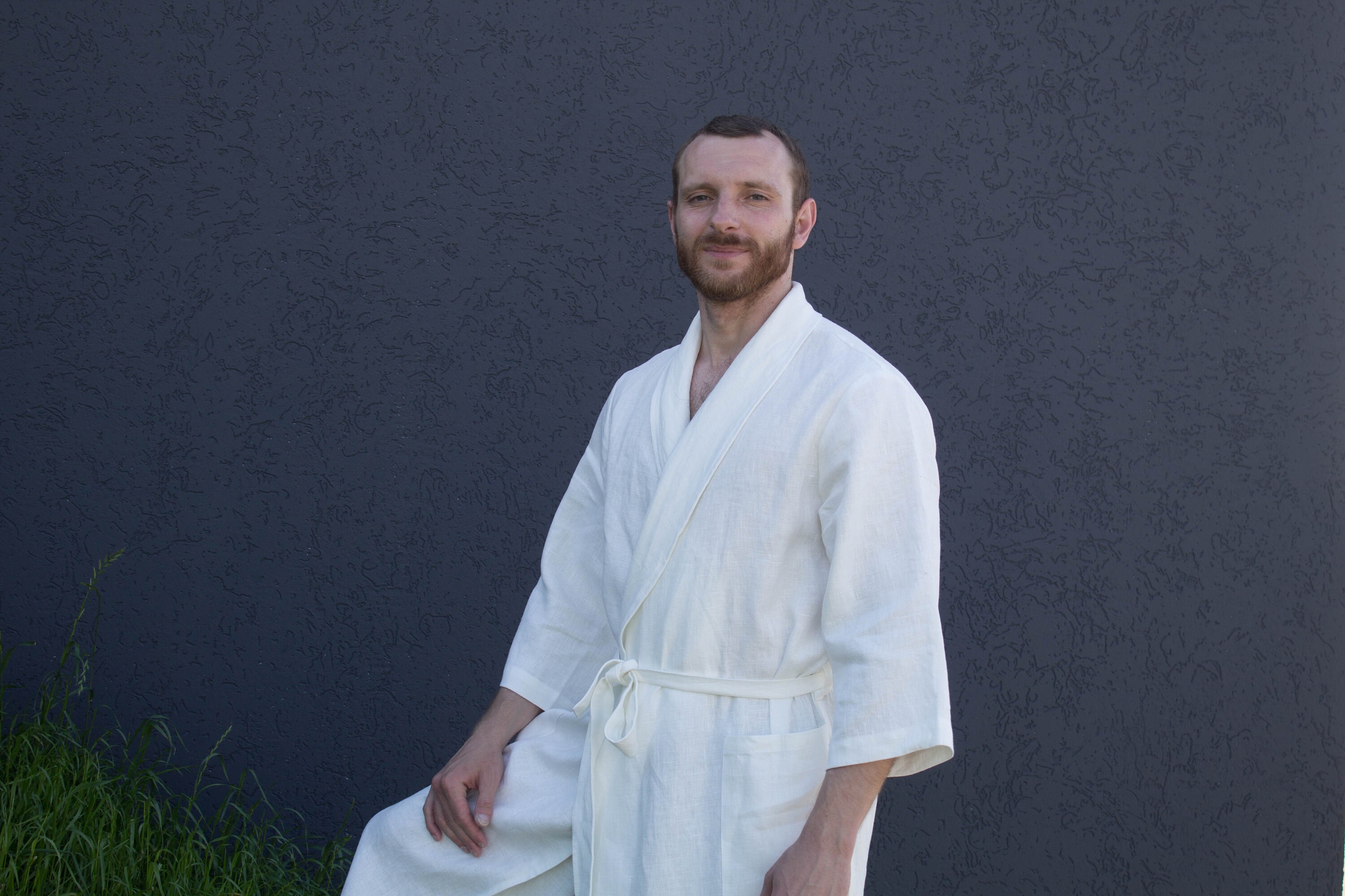 White mens linen bathrobe Natural linen robe Wedding robe Etsy