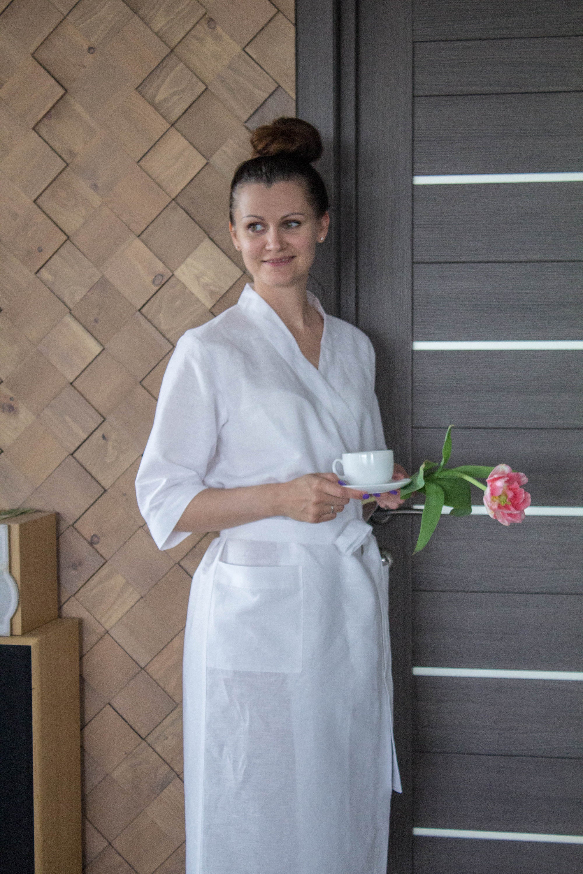 White Wedding Linen Bathrobe Bridesmaid Bathrobe Spa Robe Etsy