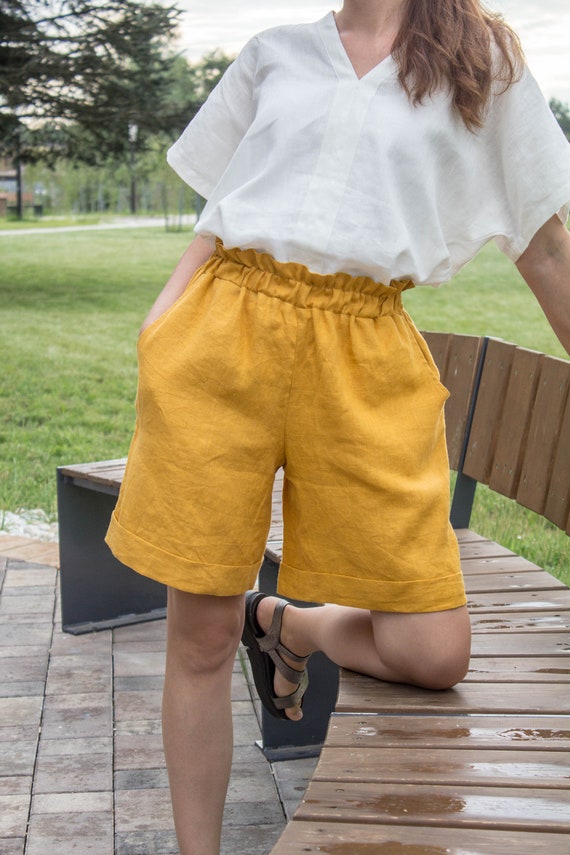 Mustard high waisted clearance shorts
