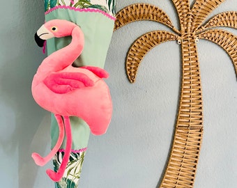 Schultüte Zuckertüte Flamingo Mädchen 85 cm, Stoff, eckig