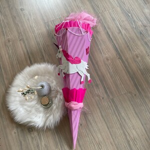 Cono escolar, cono de caramelo, unicornio, pegaso, 70 cm, niñas, rosa, cuadrado, cartón corrugado