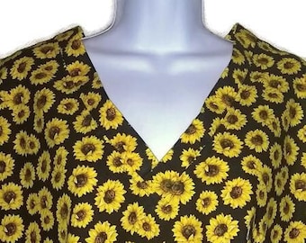 Sunflowers on Black Medical Surgical Scrub Top