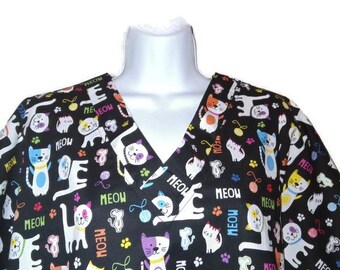 Meow Cats Medical Scrub Top