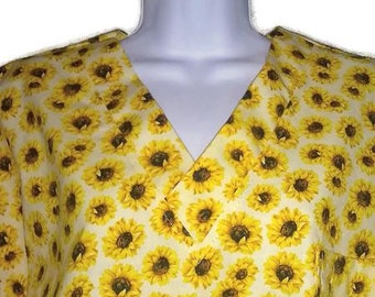 Sunflower Dance on Natural Medical Surgical Scrub Top