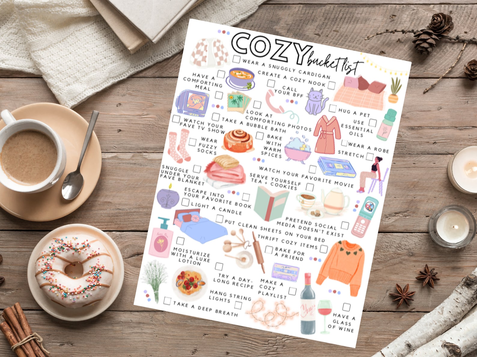 Printable Cozy Bucket List Selfcare Todo List Etsy