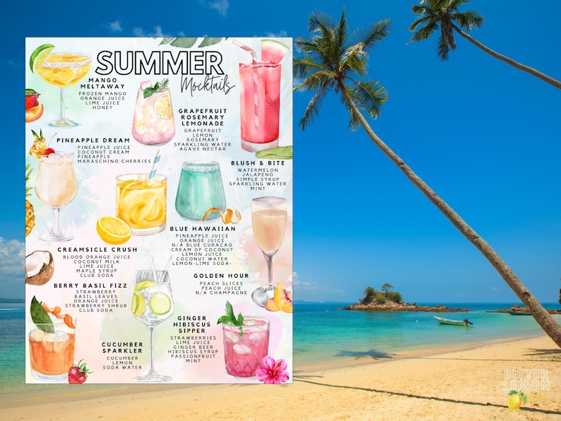 Summer Mocktails Recipes Printable | Non Alcoholic Pool Party Drinks image 10