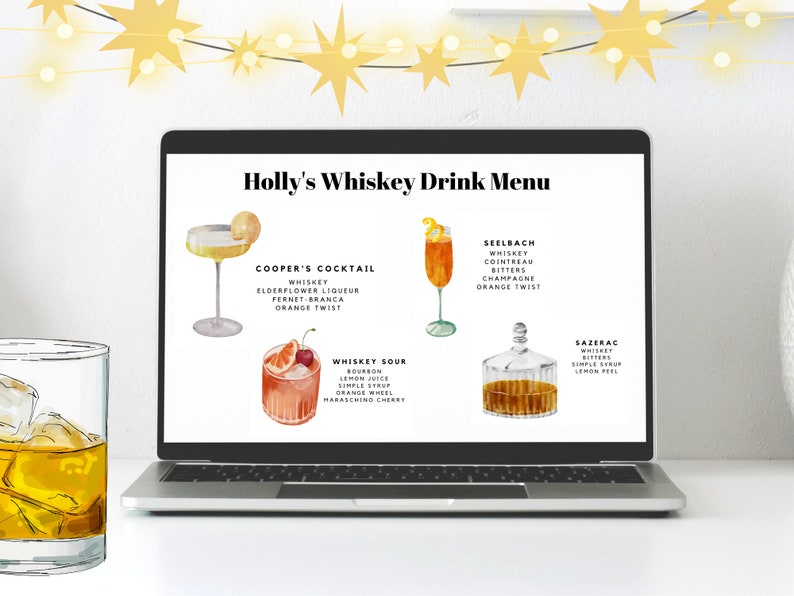Printable Whiskey Cocktail List Whiskey Drink Recipes Etsy