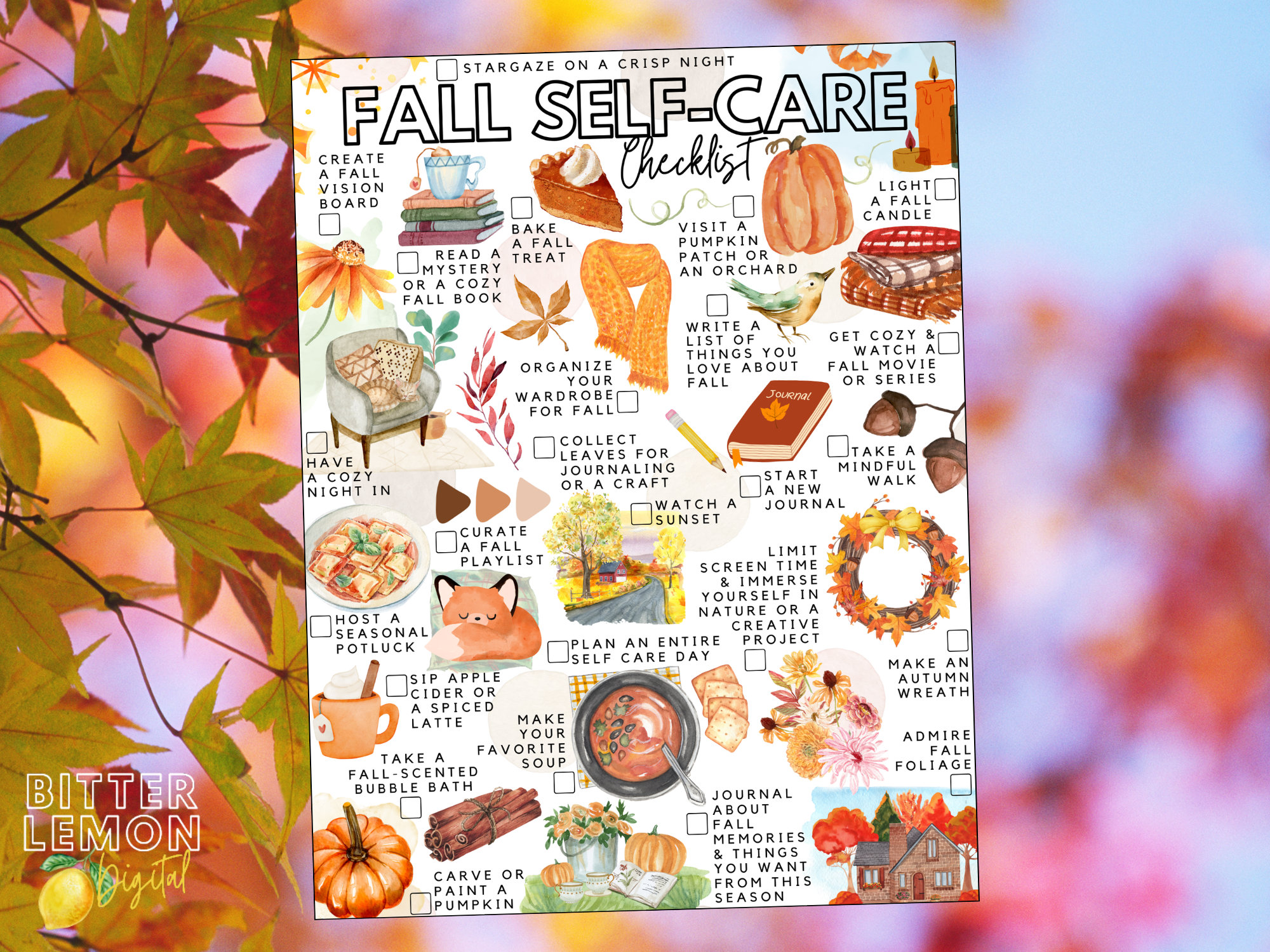 Printable Fall Self-Care Bucket List | Autumn Self-Love to-do List
