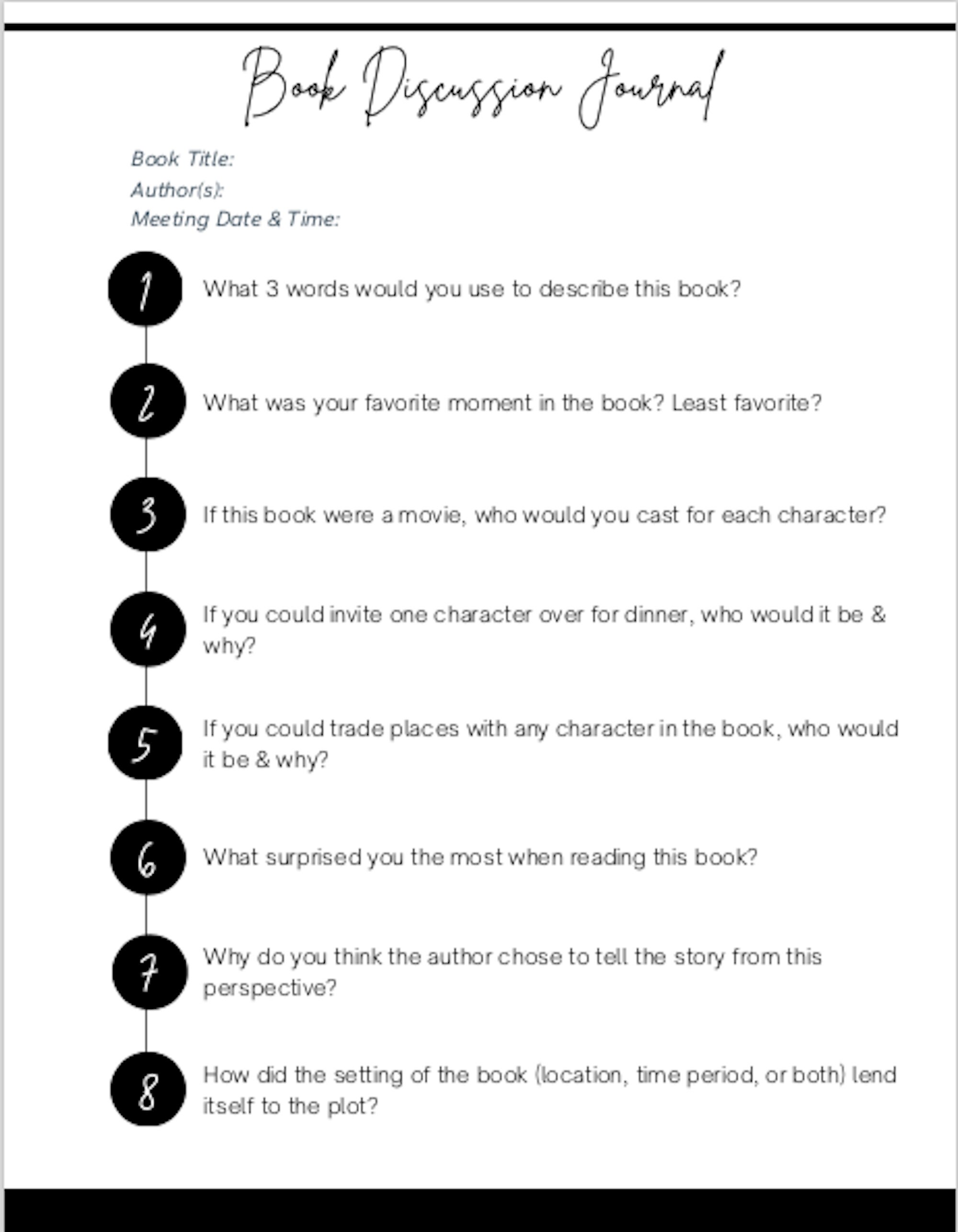 Book Club Discussion Journal Printable Neutral Dots Value Etsy