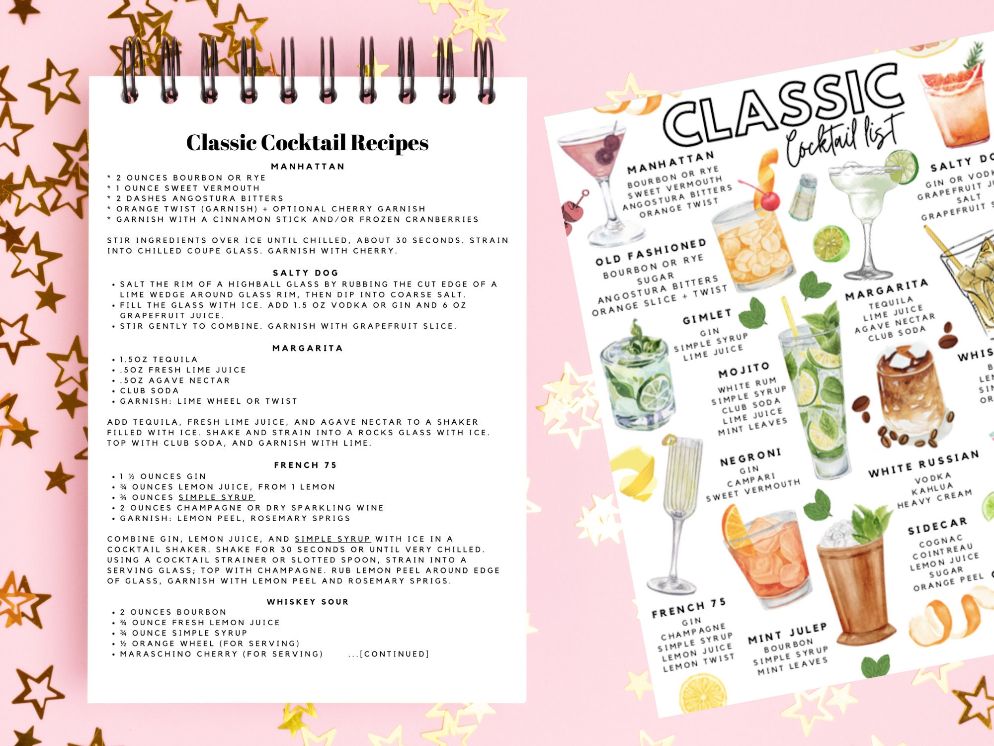 Essential Cocktail Recipes.pdf Classic Cocktail Recipes Printable, Bar Cart Decor (PDF Download) - Etsy