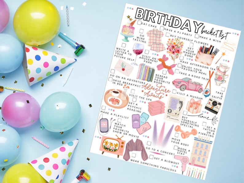 Printable Birthday Bucket List Birthday Activities List Etsy