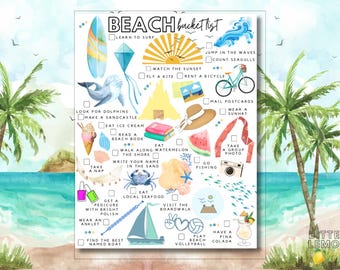 Beach Bucket List Printable | Beach Day Activities & Summer Checklist PDF