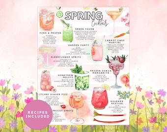 Printable Spring Cocktails List | Fresh Floral Seasonal Drink Recipes
