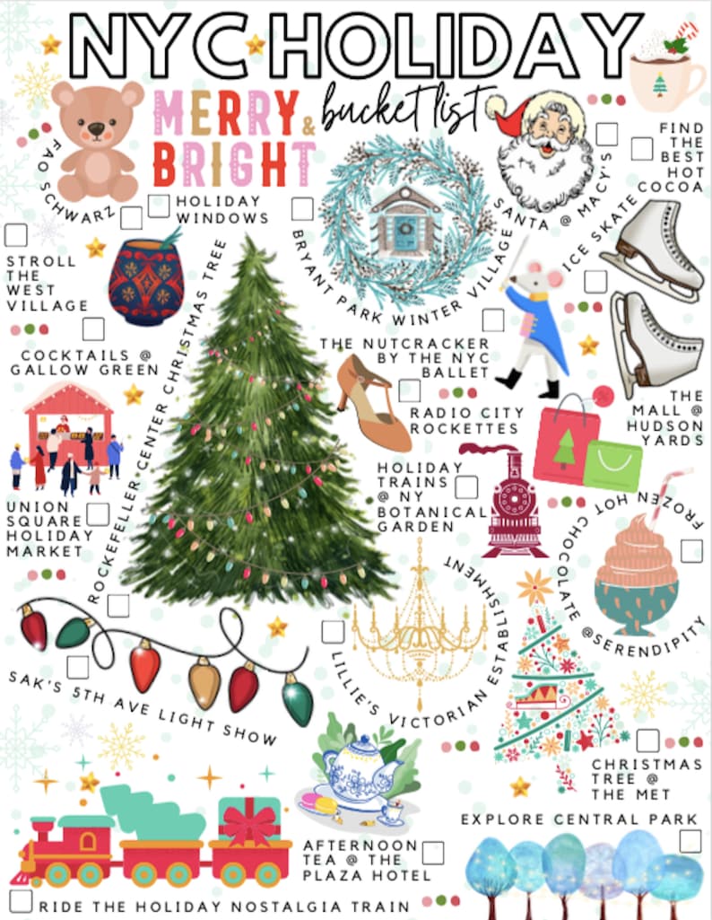Printable New York City Christmas Holiday Bucket List NYC Christmas