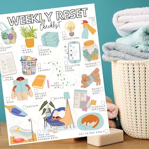 Druckbare Checkliste zum wöchentlichen Zurücksetzen | Wöchentliche Routine To-do-Liste