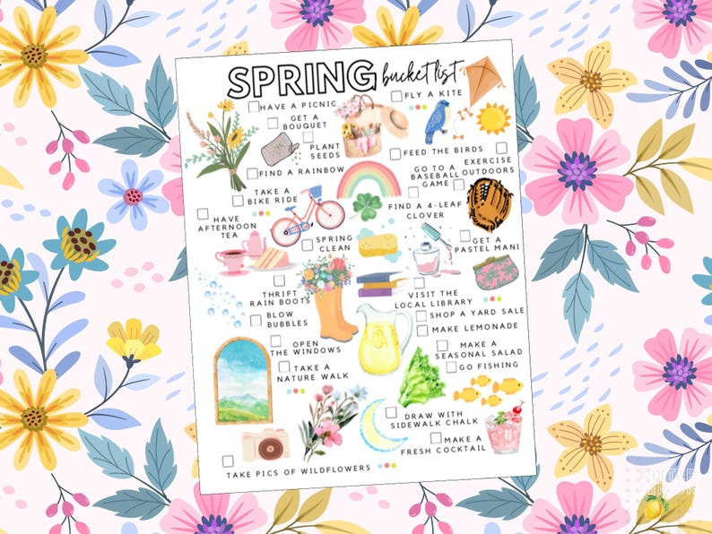 Spring List Printable Spring Bucket List Printable | Spring Activities Checklist - Etsy