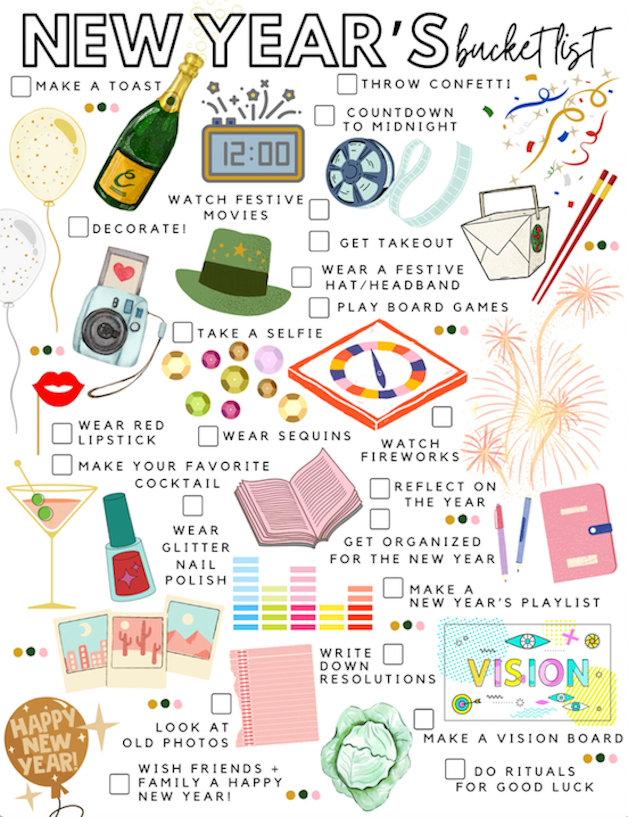 Printable New Year's Bucket List New Year's Todo List Etsy