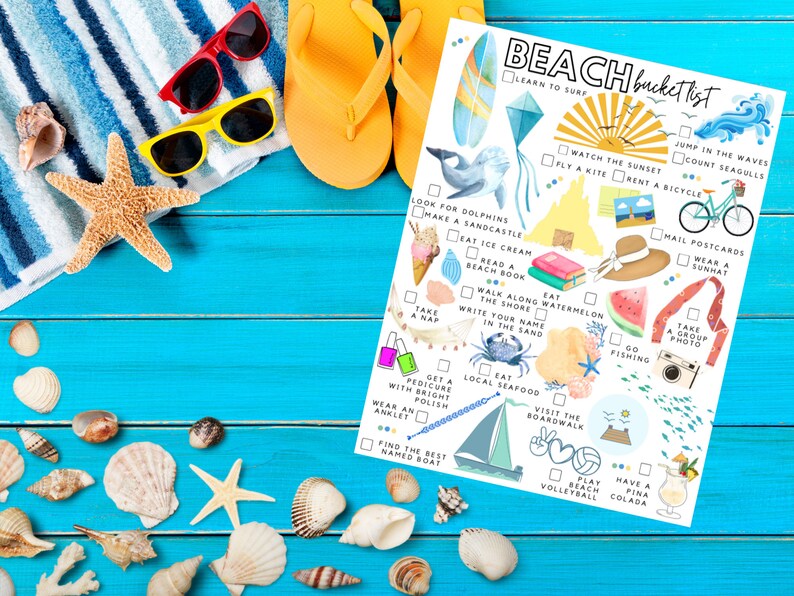 Printable Beach Bucket List Beach Todo List Etsy
